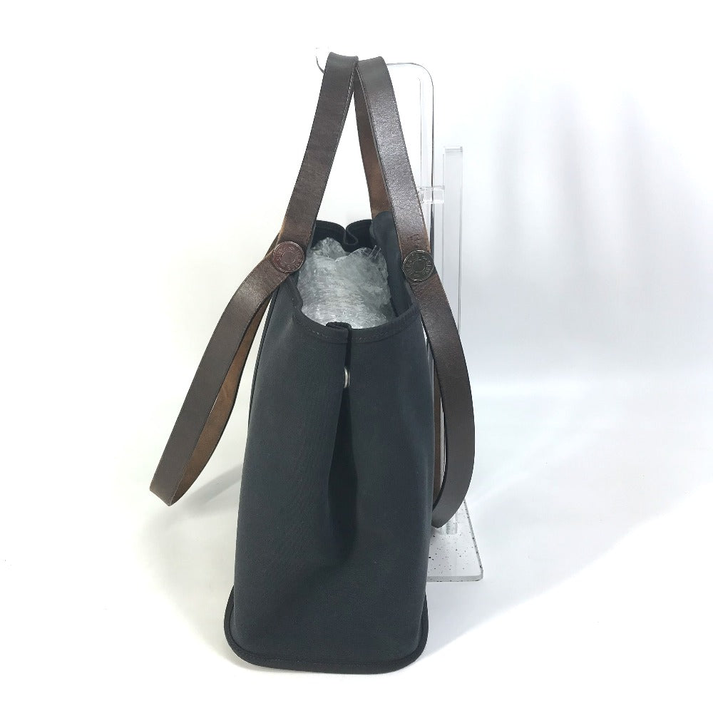 HERMES Cabag Elan PM 2-Way Handbag, Shoulder Bag, Tote Bag, Toile Officier/Leather, Black, Women's