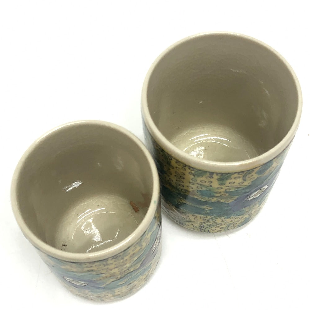 no brand 九谷焼洋山窯 青手 角福印 蓋付 夫婦湯呑 食器 コップ マグカップ 陶器 ユニセックス イエロー