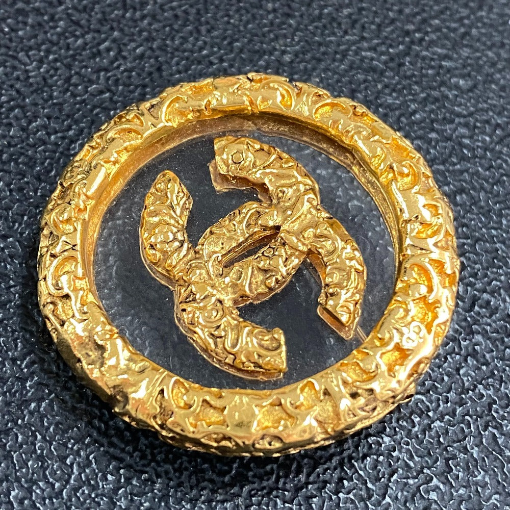 CHANEL ココマーク クリア 溶岩 アクセサリー サークル型 丸型 ピンブローチ 93A ブローチ メタル レディース ゴールド