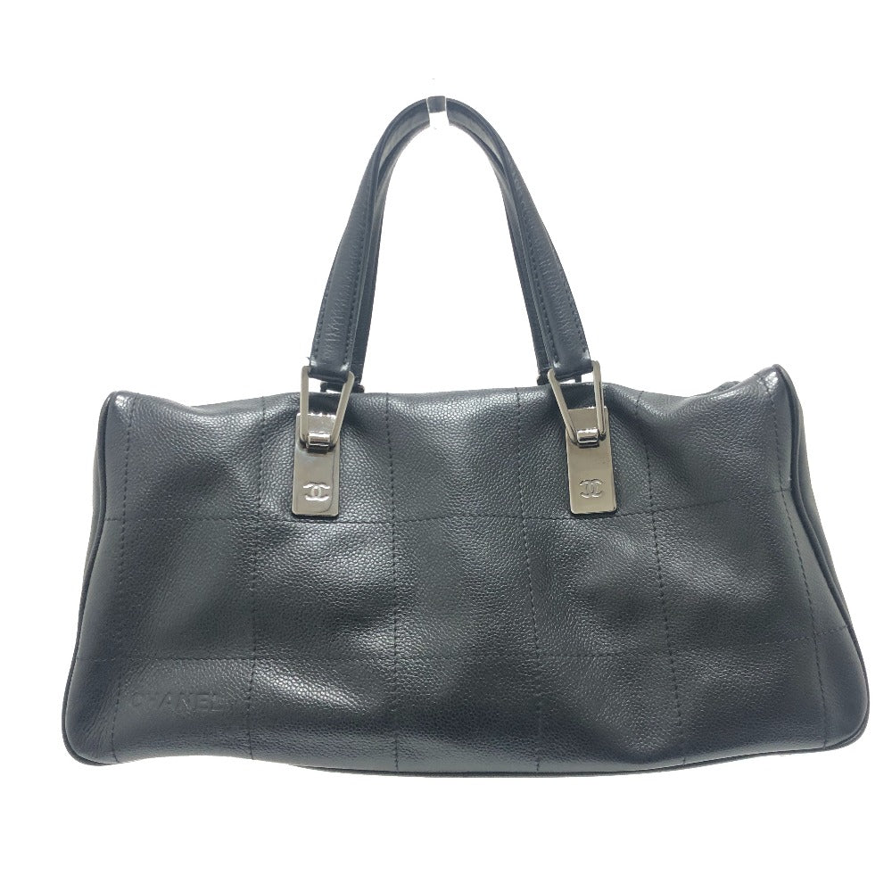 CHANEL Chocolate bar Mini Boston Bag, Handbag ボストンバック カバン バック Duffle Bag Soft Caviar Leather Black/SilverHardware Used