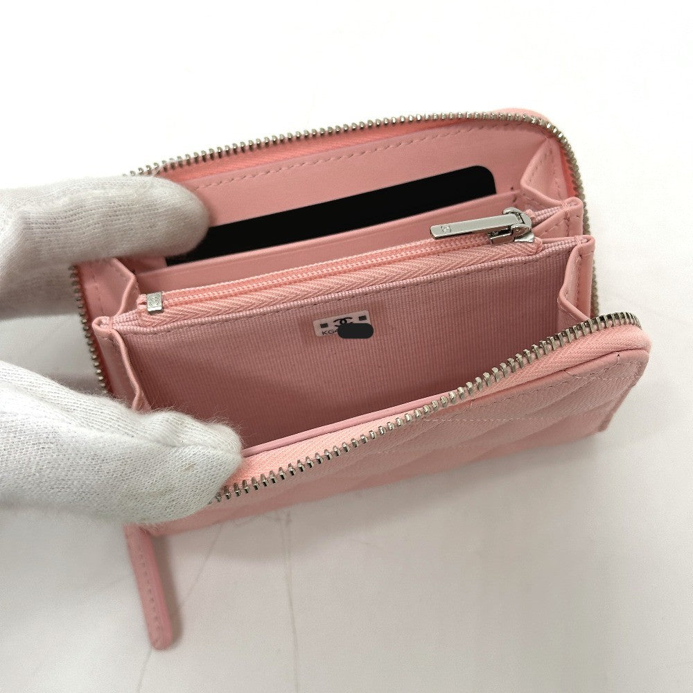 CHANEL マトラッセ ココスター ラウンド コンパクトウォレット 2つ折り財布 キャビアスキン レディース ピンク - brandshop-reference