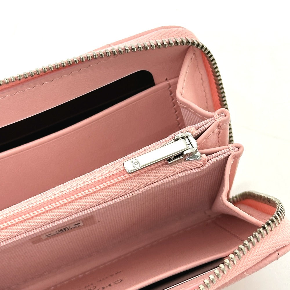 CHANEL マトラッセ ココスター ラウンド コンパクトウォレット 2つ折り財布 キャビアスキン レディース ピンク - brandshop-reference