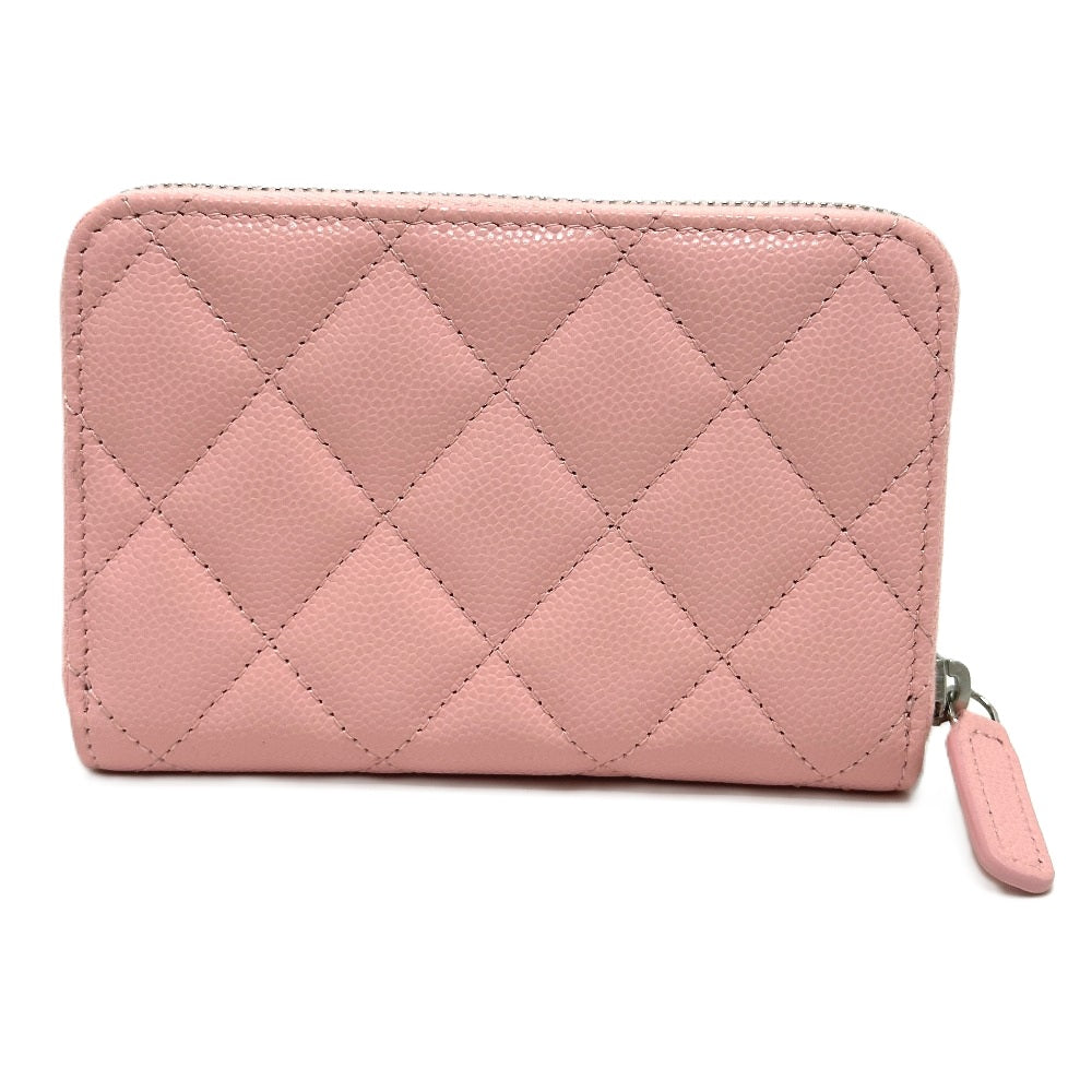CHANEL マトラッセ ココスター ラウンド コンパクトウォレット 2つ折り財布 キャビアスキン レディース ピンク - brandshop-reference