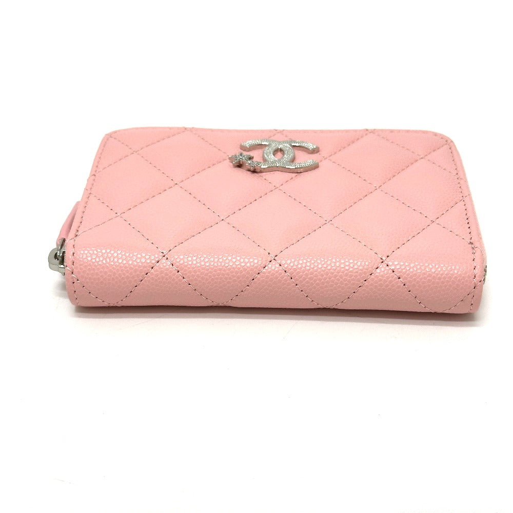 CHANEL マトラッセ ココスター ラウンド コンパクトウォレット 2つ折り財布 キャビアスキン レディース ピンク - brandshop-reference