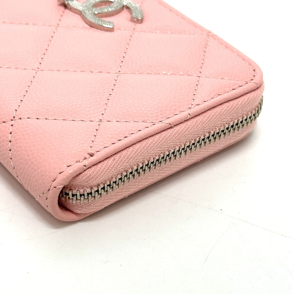 CHANEL マトラッセ ココスター ラウンド コンパクトウォレット 2つ折り財布 キャビアスキン レディース ピンク - brandshop-reference