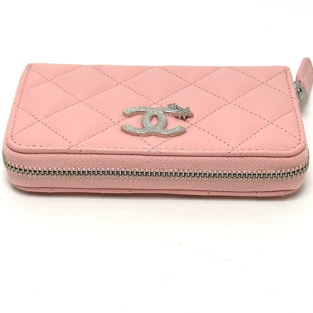 CHANEL マトラッセ ココスター ラウンド コンパクトウォレット 2つ折り財布 キャビアスキン レディース ピンク - brandshop-reference