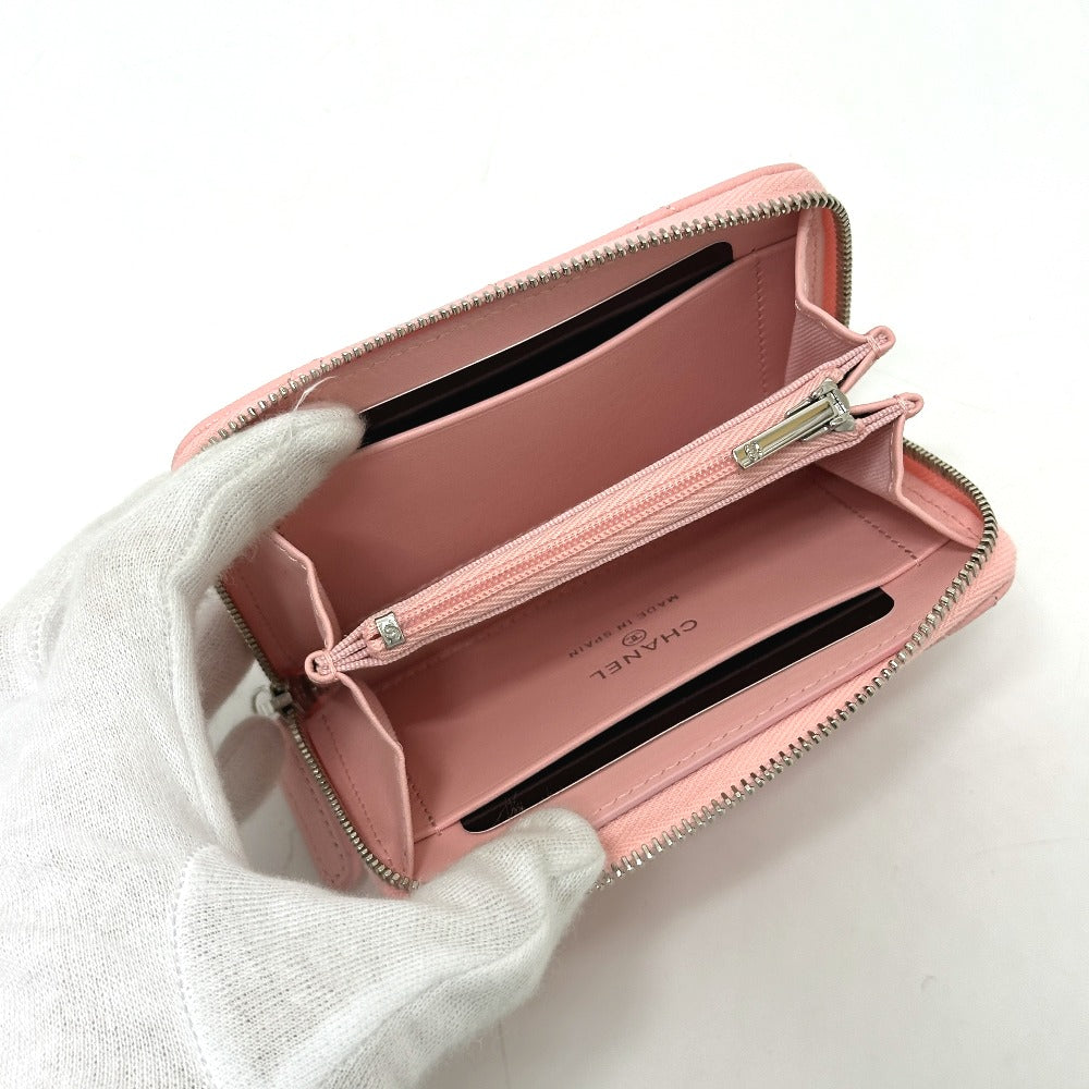 CHANEL マトラッセ ココスター ラウンド コンパクトウォレット 2つ折り財布 キャビアスキン レディース ピンク - brandshop-reference