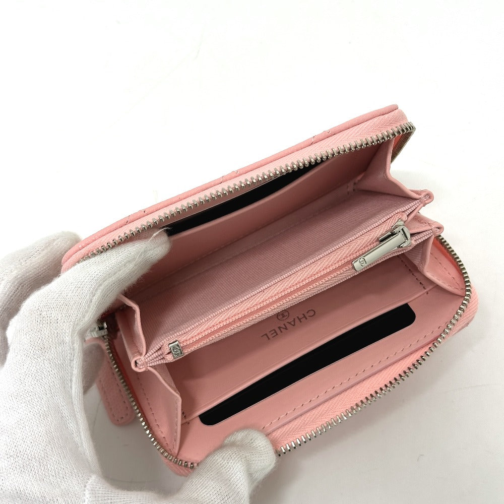 CHANEL マトラッセ ココスター ラウンド コンパクトウォレット 2つ折り財布 キャビアスキン レディース ピンク - brandshop-reference