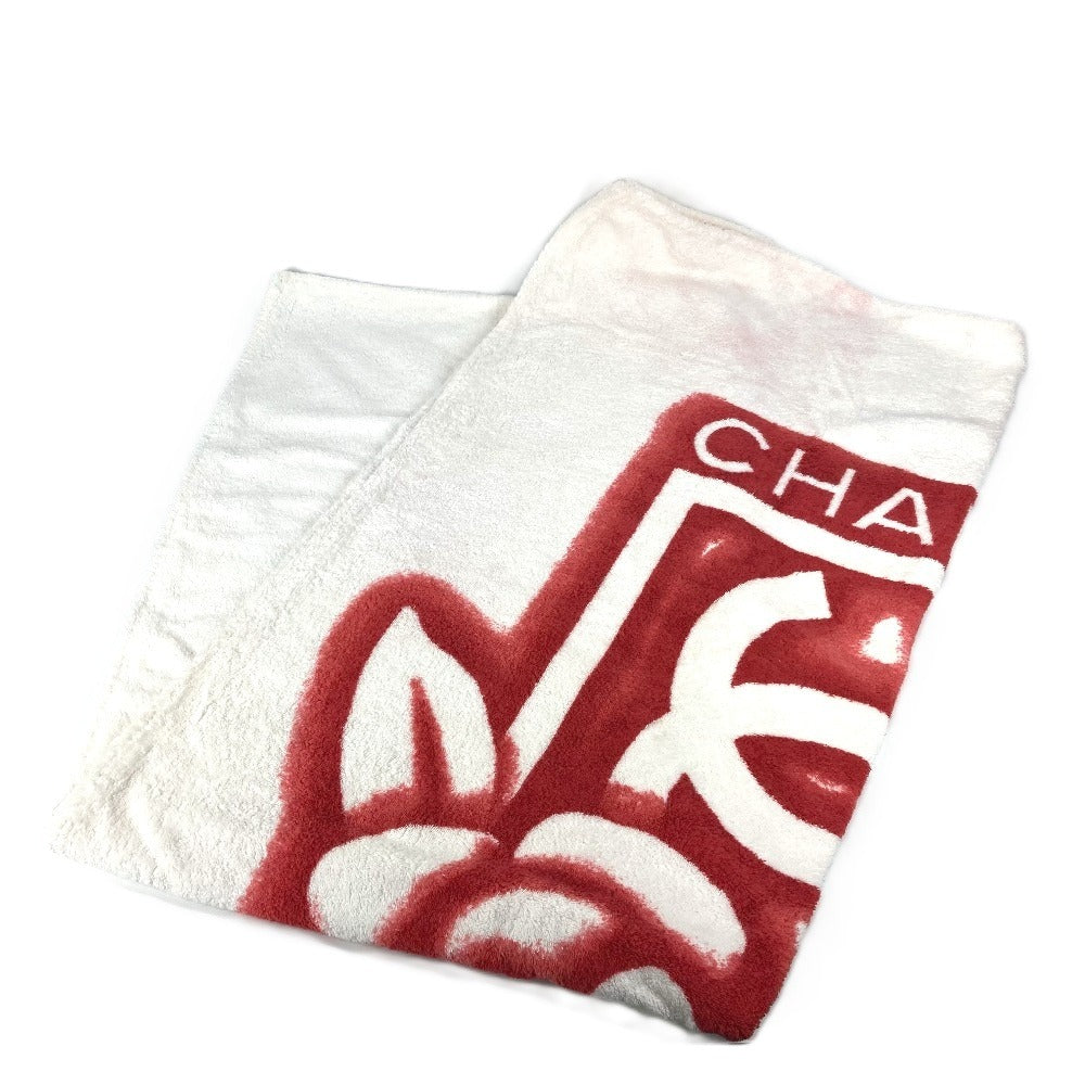 CHANEL バスタオル インテリア ひざかけ ブランケット CC ココマーク ロゴ バイカラー ビーチタオル タオル コットン ユニセックス レッド - brandshop-reference
