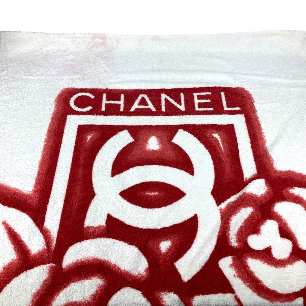 CHANEL バスタオル インテリア ひざかけ ブランケット CC ココマーク ロゴ バイカラー ビーチタオル タオル コットン ユニセックス レッド - brandshop-reference