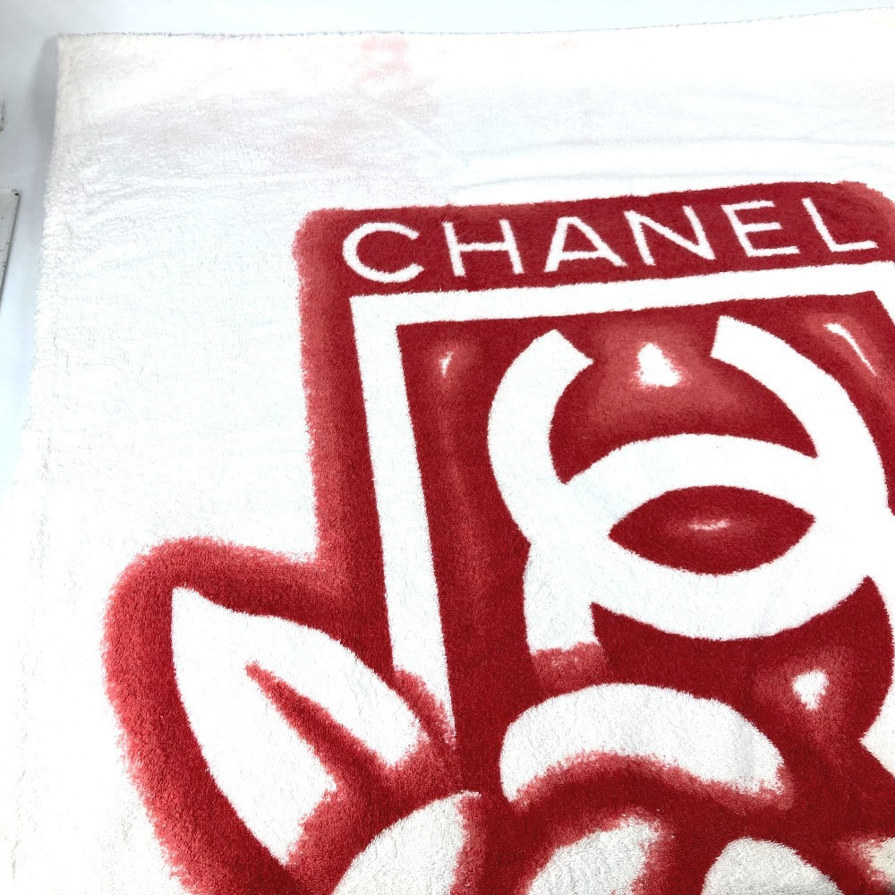 CHANEL バスタオル インテリア ひざかけ ブランケット CC ココマーク ロゴ バイカラー ビーチタオル タオル コットン ユニセックス レッド - brandshop-reference