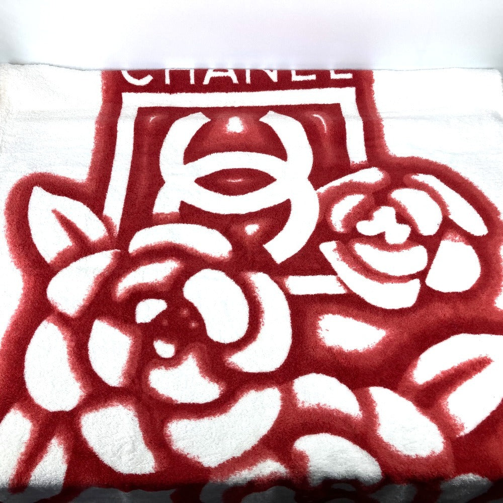 CHANEL バスタオル インテリア ひざかけ ブランケット CC ココマーク ロゴ バイカラー ビーチタオル タオル コットン ユニセックス レッド - brandshop-reference