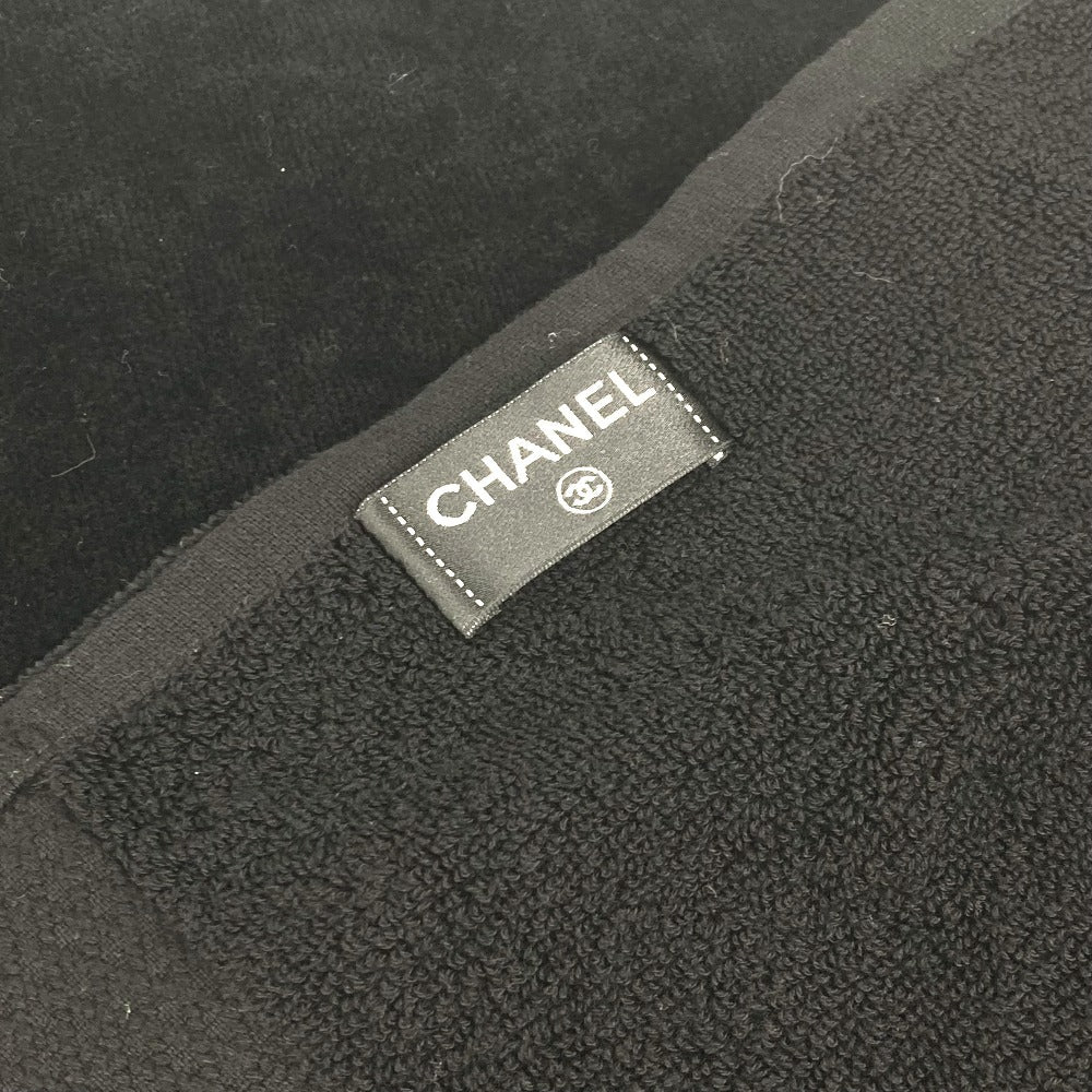CHANEL バスタオル インテリア ひざかけ ブランケット CC ココマーク ビッグ ビーチタオル フリンジ タオル コットン レディース ブラック - brandshop-reference