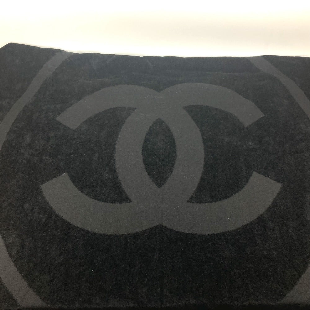 CHANEL バスタオル インテリア ひざかけ ブランケット CC ココマーク ビッグ ビーチタオル フリンジ タオル コットン レディース ブラック - brandshop-reference