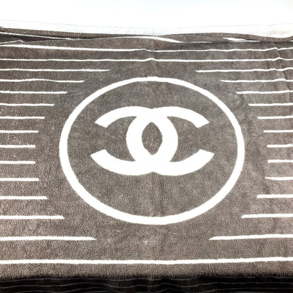 CHANEL ロゴ ストライプ CC ココマーク バスタオル インテリア ひざかけ ブランケット タオル コットン レディース グレー系 - brandshop-reference