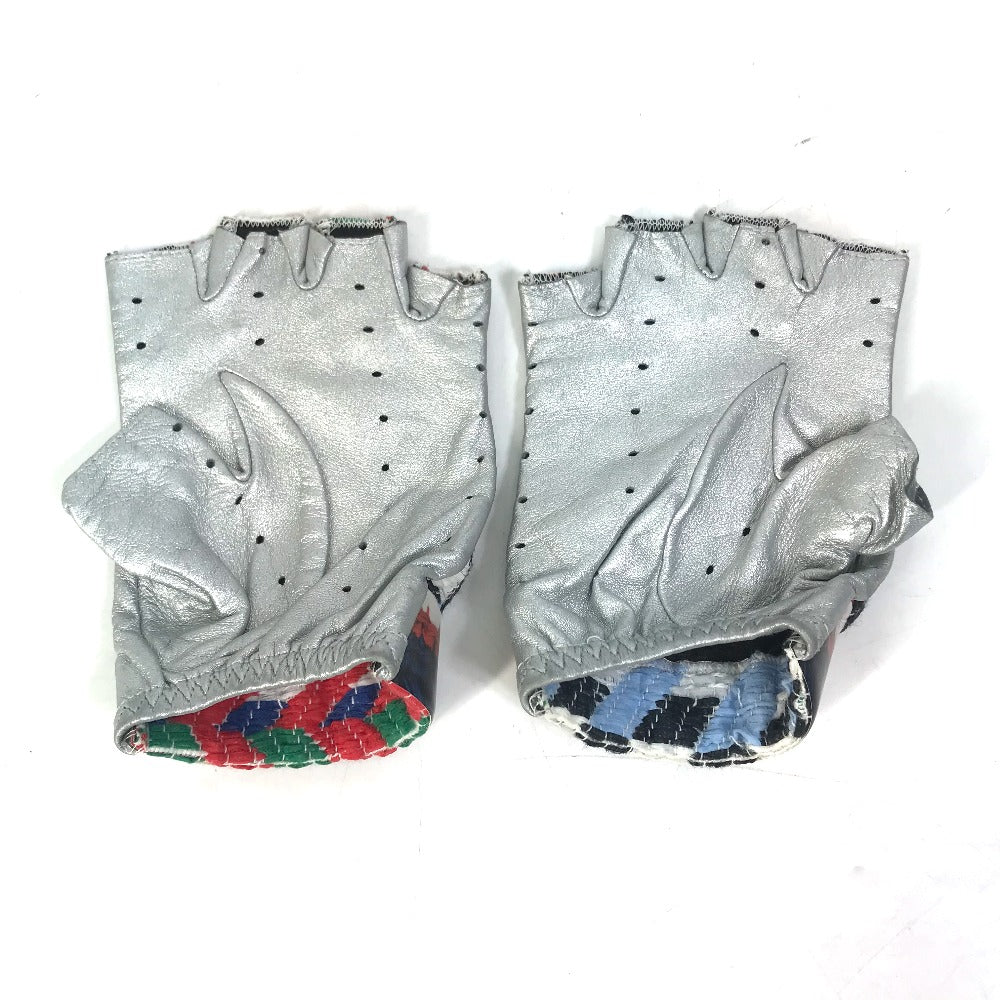 CHANEL 16S CC Coco Mark Airline Fingerless Leather Gloves, Women's, Silver