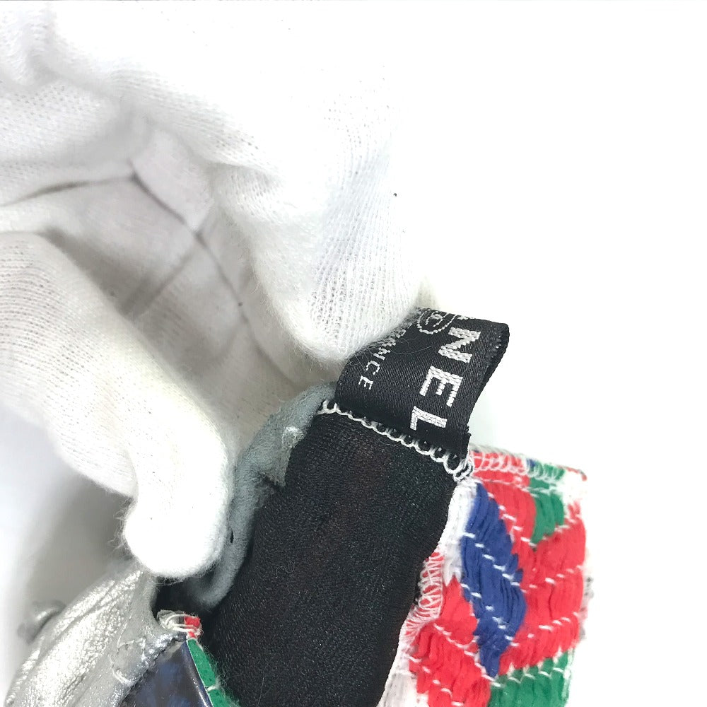 CHANEL 16S CC Coco Mark Airline Fingerless Leather Gloves, Women's, Silver