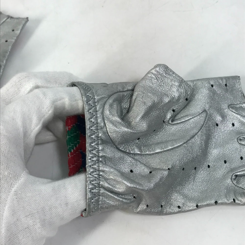 CHANEL 16S CC Coco Mark Airline Fingerless Leather Gloves, Women's, Silver