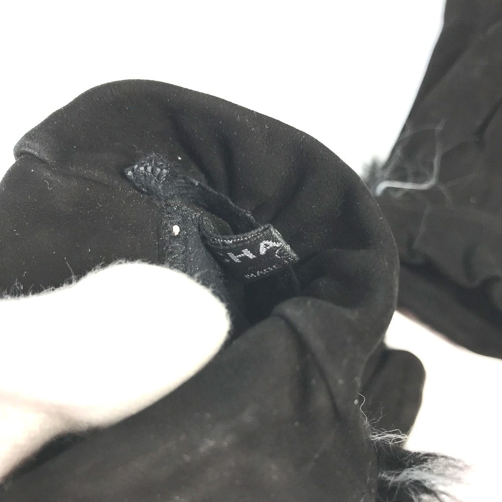 CHANEL Mitten-style CC Coco Mark Fur Nubuck Gloves for Women in Black