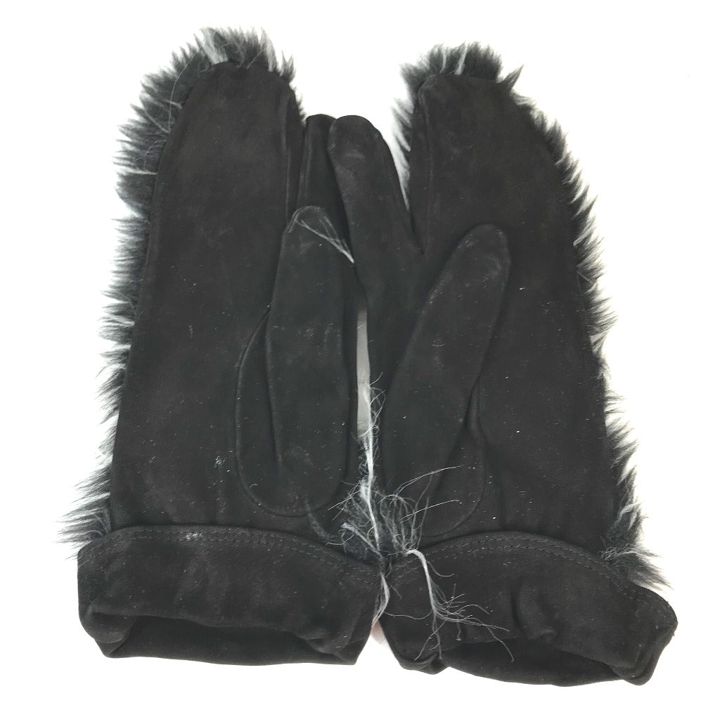 CHANEL Mitten-style CC Coco Mark Fur Nubuck Gloves for Women in Black