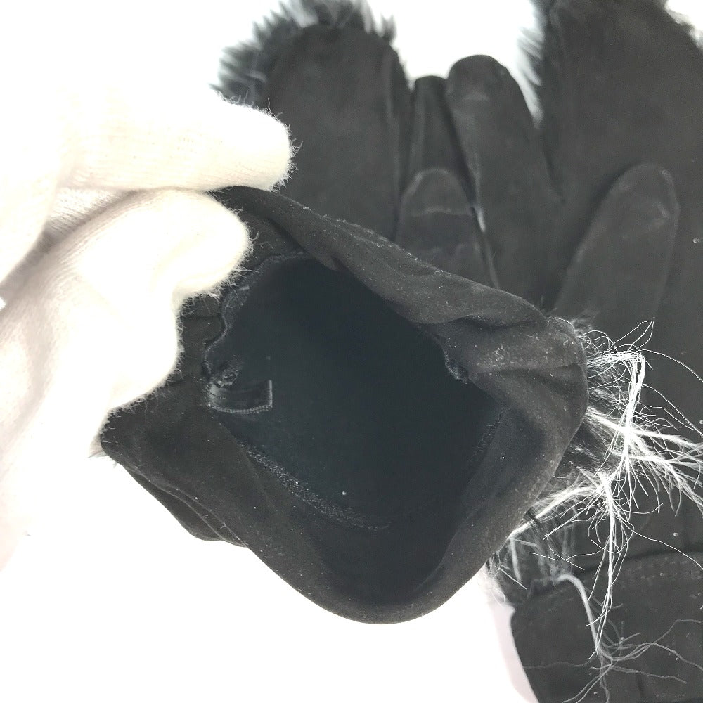 CHANEL Mitten-style CC Coco Mark Fur Nubuck Gloves for Women in Black