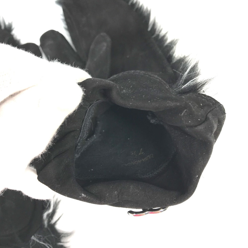 CHANEL Mitten-style CC Coco Mark Fur Nubuck Gloves for Women in Black