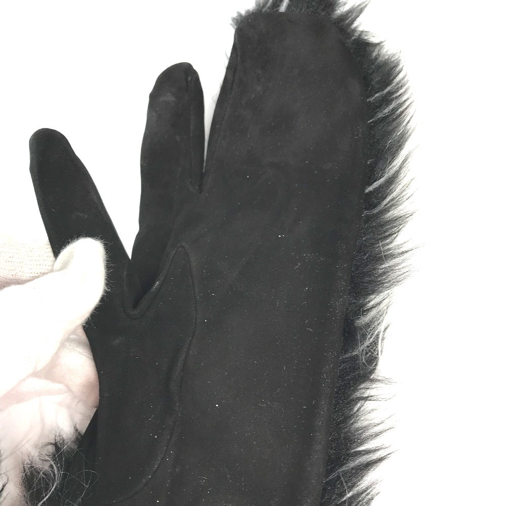 CHANEL Mitten-style CC Coco Mark Fur Nubuck Gloves for Women in Black