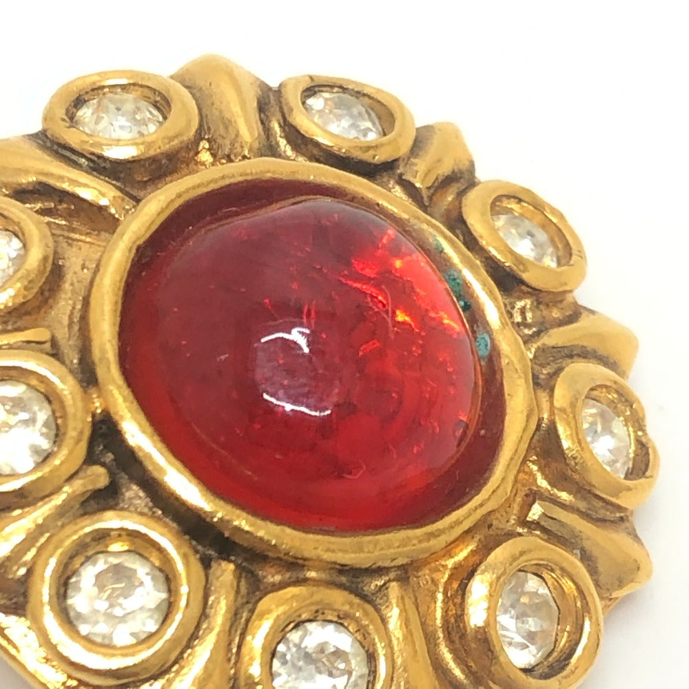 CHANEL vintage grippore rhinestone Accessory clip type Earrings Metal Gold/Red Used