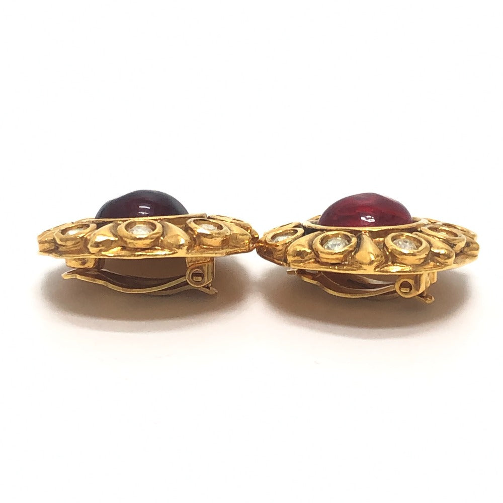 CHANEL vintage grippore rhinestone Accessory clip type Earrings Metal Gold/Red Used