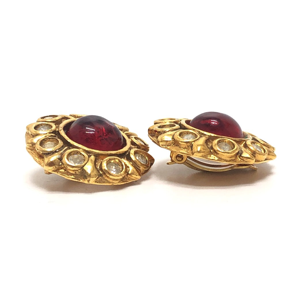 CHANEL vintage grippore rhinestone Accessory clip type Earrings Metal Gold/Red Used