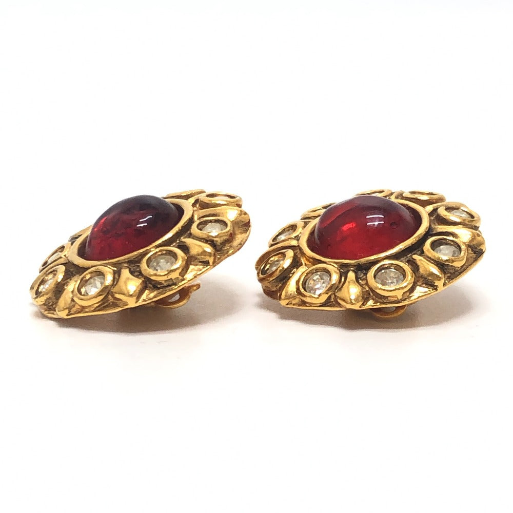 CHANEL vintage grippore rhinestone Accessory clip type Earrings Metal Gold/Red Used