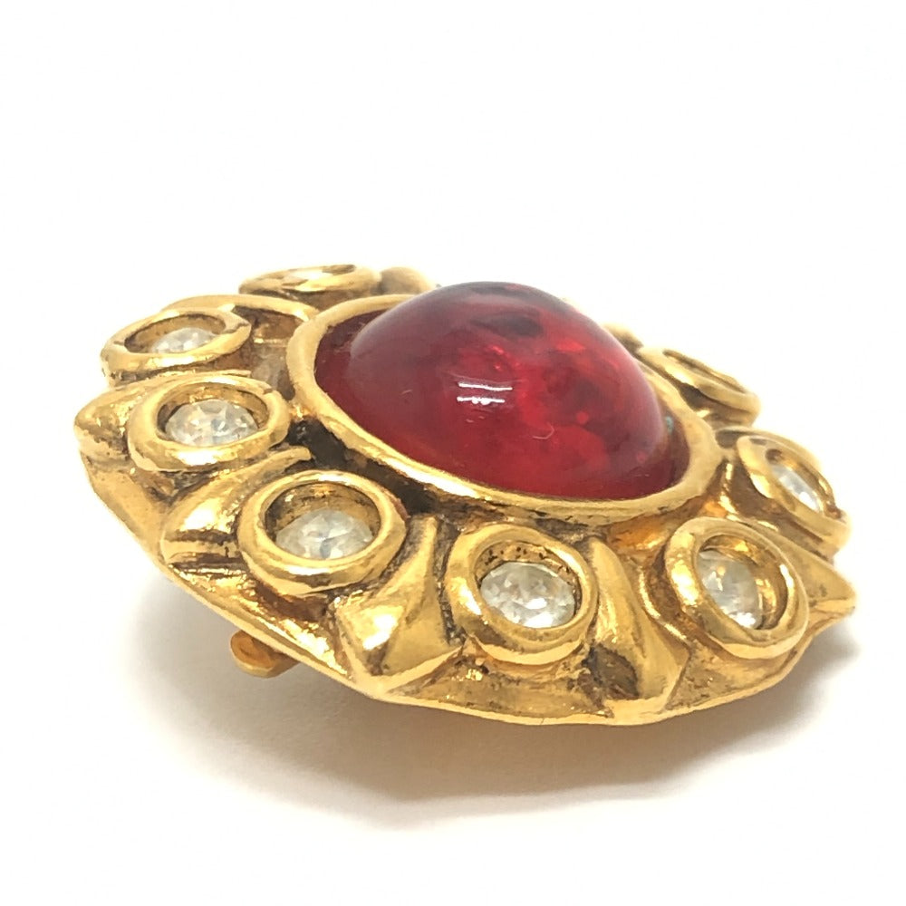 CHANEL vintage grippore rhinestone Accessory clip type Earrings Metal Gold/Red Used