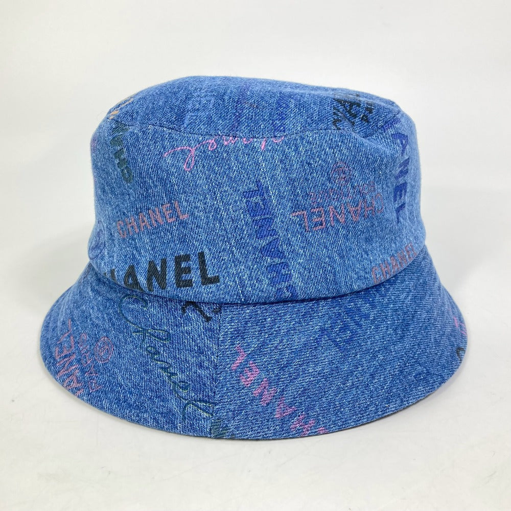 CHANEL 総柄ロゴ デニムクラッシャーハット バケットハット 22S ハット デニム レディース ブルー