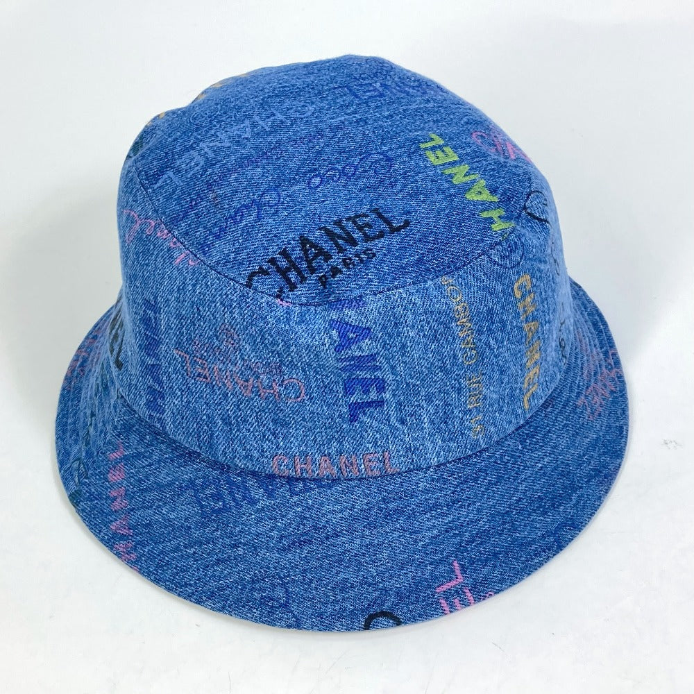 CHANEL 総柄ロゴ デニムクラッシャーハット バケットハット 22S ハット デニム レディース ブルー