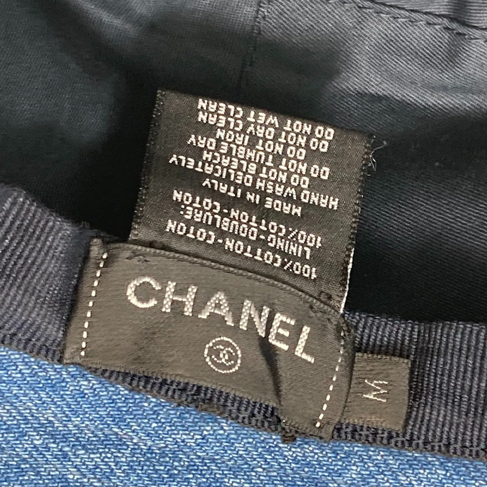 CHANEL 総柄ロゴ デニムクラッシャーハット バケットハット 22S ハット デニム レディース ブルー