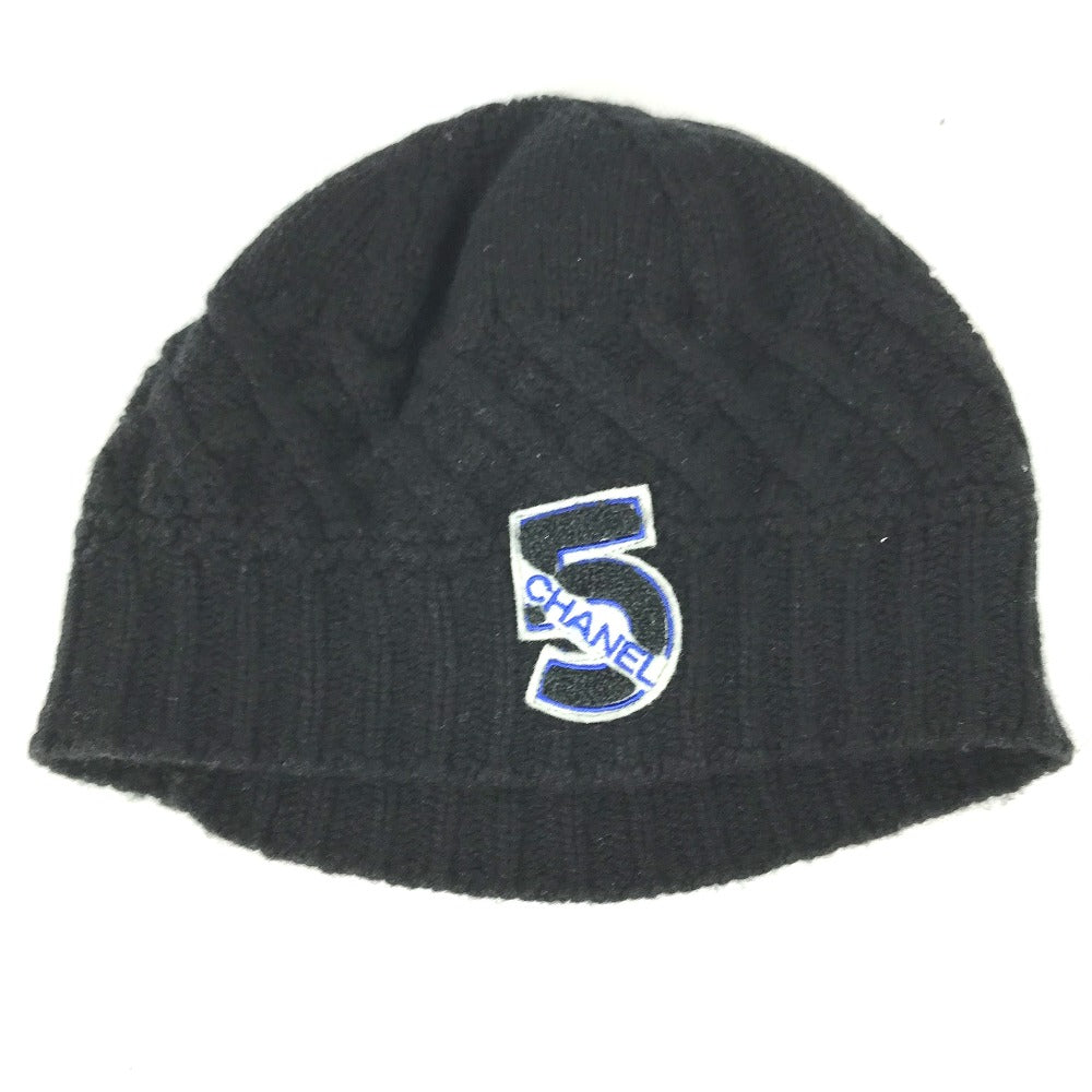 CHANEL No. 5 Logo Beanie Hat, Knit Cap, Cashmere, Women's, Black