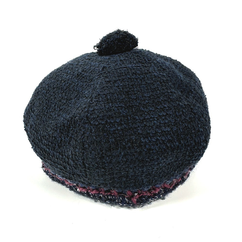 CHANEL ラメ ロゴ ポンポン付き CC ココマーク ツイード ビーニー 帽子 ニット帽 ニットキャップ ニット帽 コットン レディース ネイビー - brandshop-reference