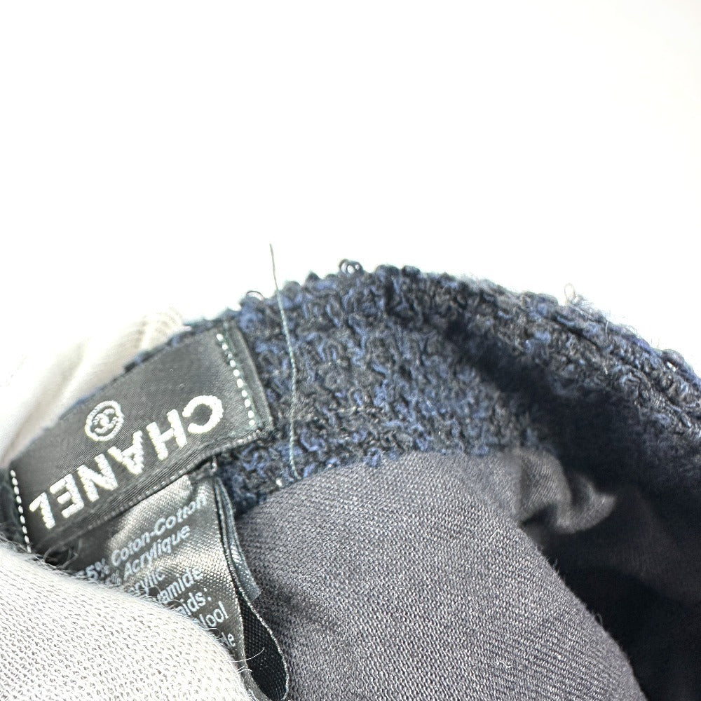 CHANEL ラメ ロゴ ポンポン付き CC ココマーク ツイード ビーニー 帽子 ニット帽 ニットキャップ ニット帽 コットン レディース ネイビー - brandshop-reference