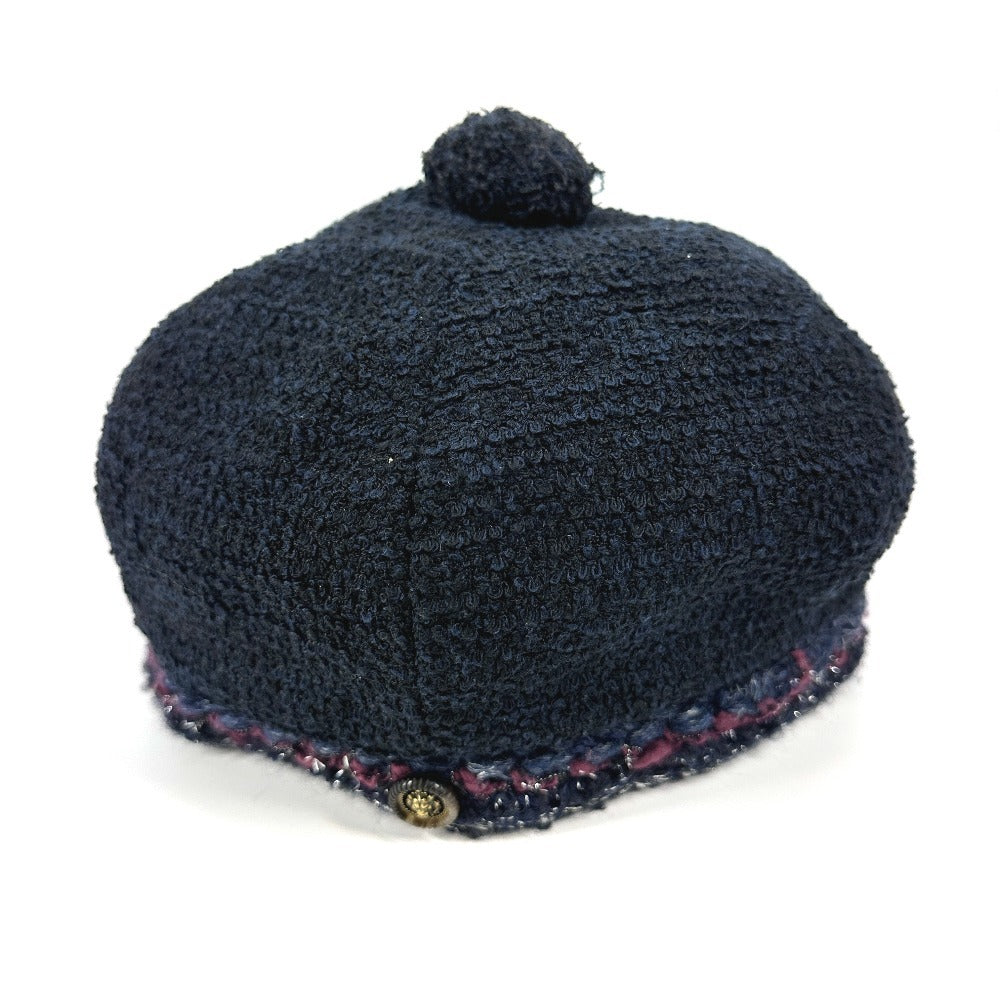 CHANEL ラメ ロゴ ポンポン付き CC ココマーク ツイード ビーニー 帽子 ニット帽 ニットキャップ ニット帽 コットン レディース ネイビー - brandshop-reference