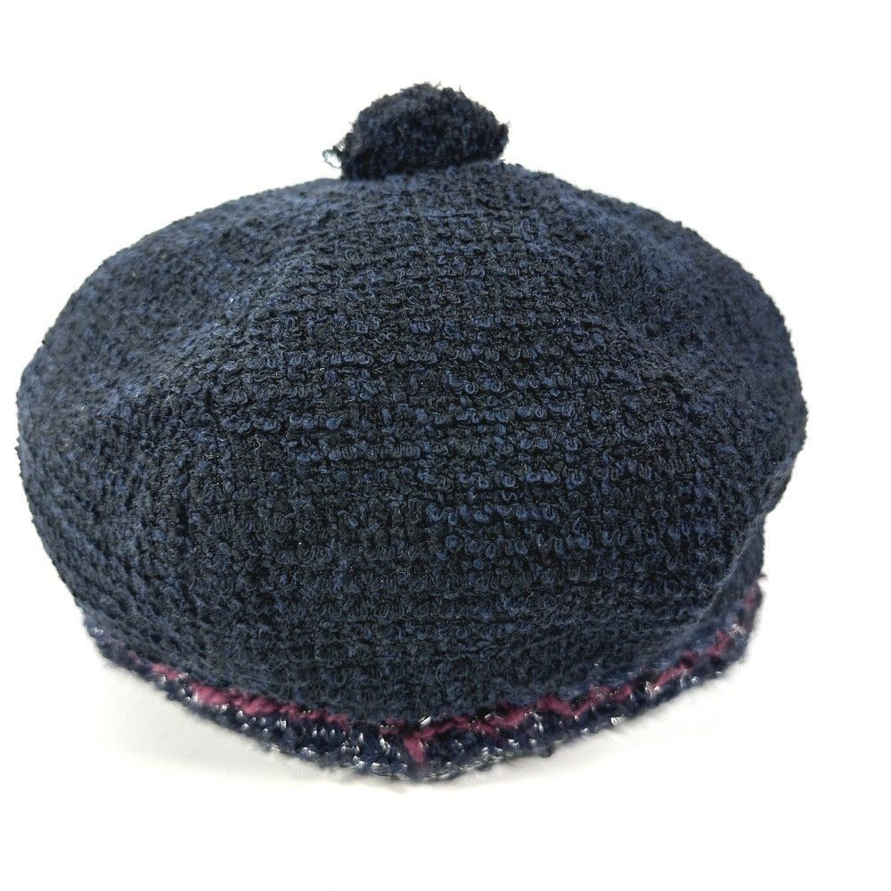 CHANEL ラメ ロゴ ポンポン付き CC ココマーク ツイード ビーニー 帽子 ニット帽 ニットキャップ ニット帽 コットン レディース ネイビー - brandshop-reference