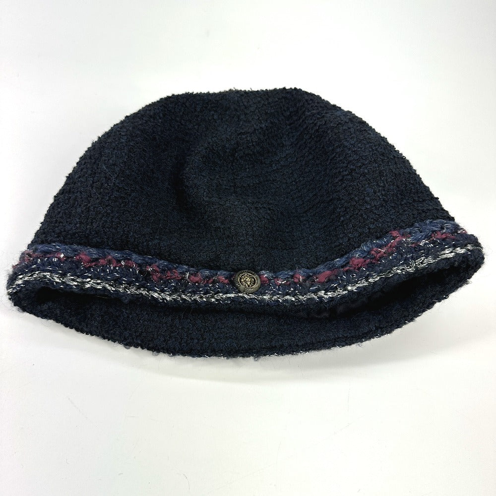 CHANEL ラメ ロゴ ポンポン付き CC ココマーク ツイード ビーニー 帽子 ニット帽 ニットキャップ ニット帽 コットン レディース ネイビー - brandshop-reference