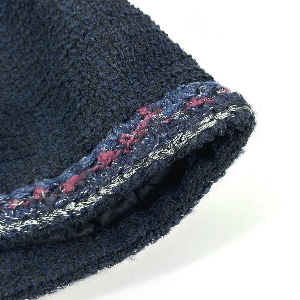 CHANEL ラメ ロゴ ポンポン付き CC ココマーク ツイード ビーニー 帽子 ニット帽 ニットキャップ ニット帽 コットン レディース ネイビー - brandshop-reference