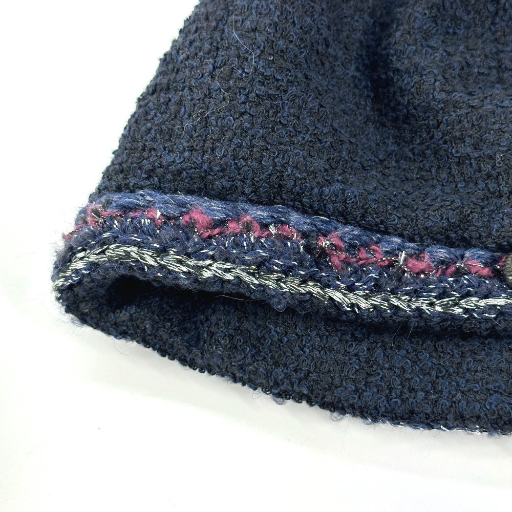 CHANEL ラメ ロゴ ポンポン付き CC ココマーク ツイード ビーニー 帽子 ニット帽 ニットキャップ ニット帽 コットン レディース ネイビー - brandshop-reference