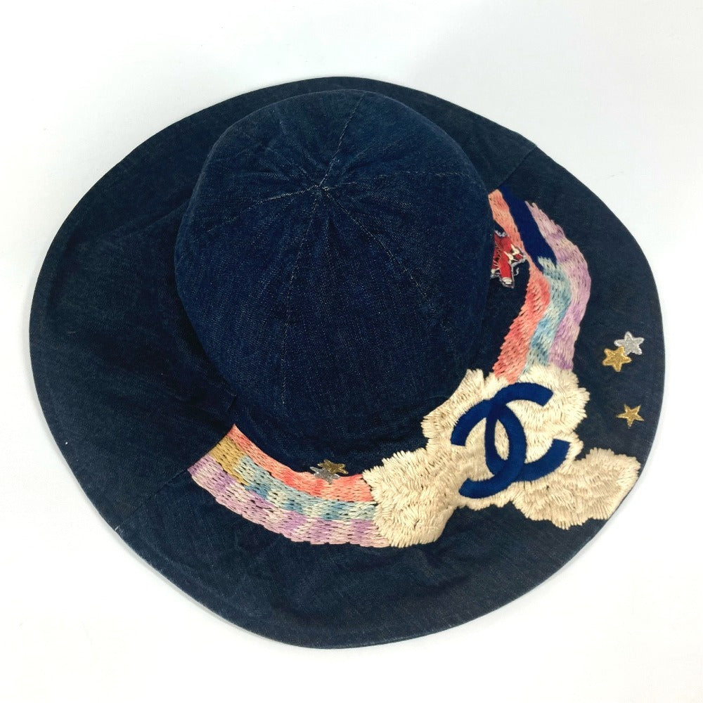 CHANEL Denim Night Flight Bucket Hat, Cotton, Women's, Blue