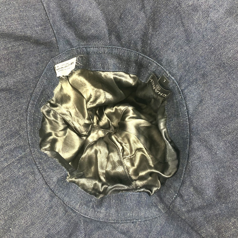 CHANEL Denim Night Flight Bucket Hat, Cotton, Women's, Blue