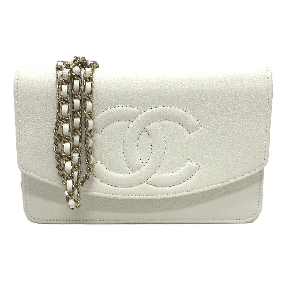 CHANEL AP4653 メティエダール コレクション ココマーク カバン チェーンウォレット 肩掛け 斜め掛け ショルダーバッグ キャビアスキン レディース ホワイト