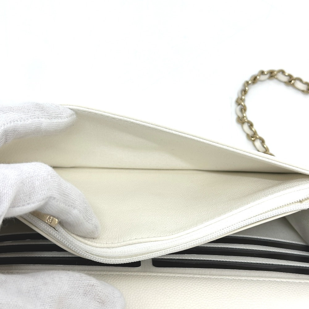 CHANEL AP4653 メティエダール コレクション ココマーク カバン チェーンウォレット 肩掛け 斜め掛け ショルダーバッグ キャビアスキン レディース ホワイト