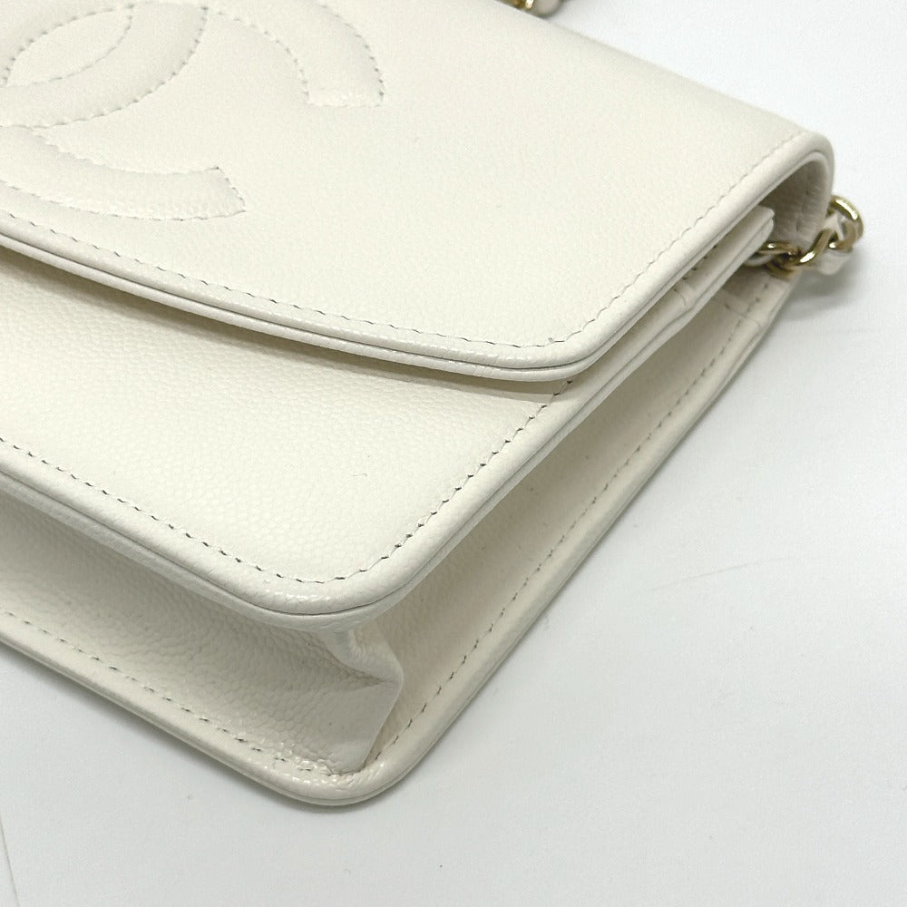 CHANEL AP4653 Métiers d'Art Collection Coco Mark Chain Wallet Shoulder Bag in Caviar Leather, White
