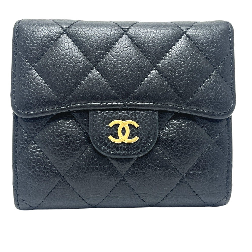 CHANEL AP0231 Matelasse CC Mark Compact Trifold wallet Caviar Leather Black Used