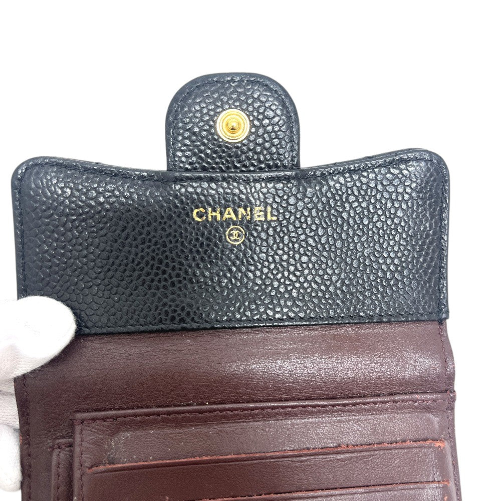 CHANEL AP0231 Matelasse CC Mark Compact Trifold wallet Caviar Leather Black Used